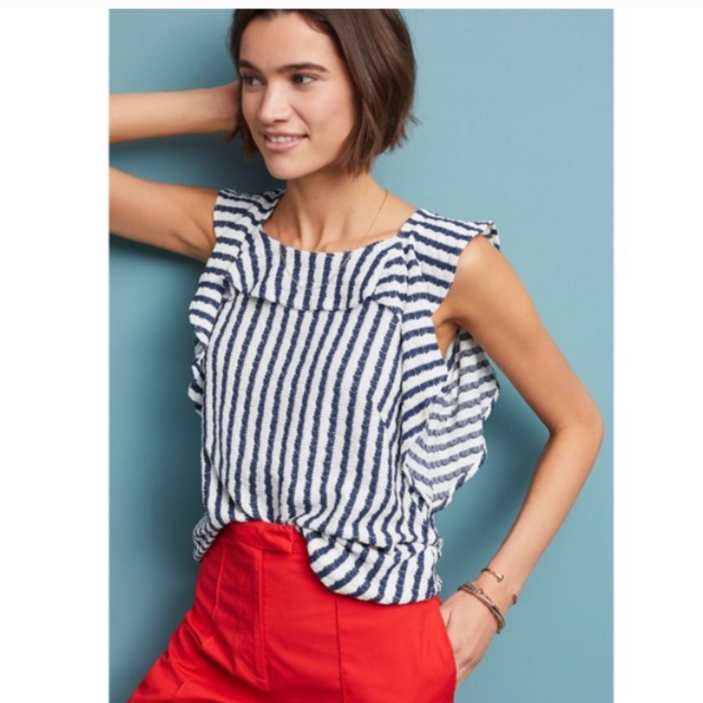 Eva Franco Anthropologie Keely Stripe Ruffle Top S